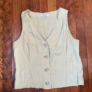 Madewell Sleeveless Linen Blend Button-Down Light Sage Vest